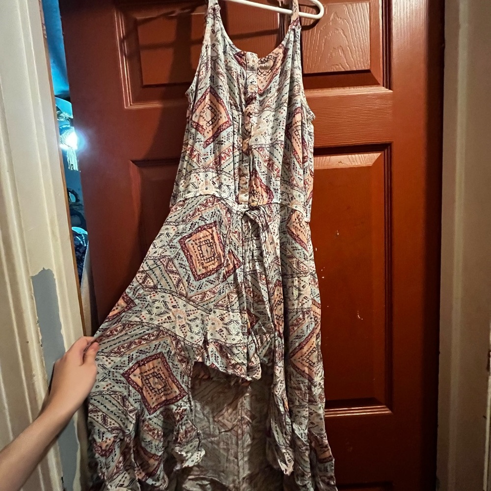 Justice White and Orange Bohemian High Low Romper Sundress